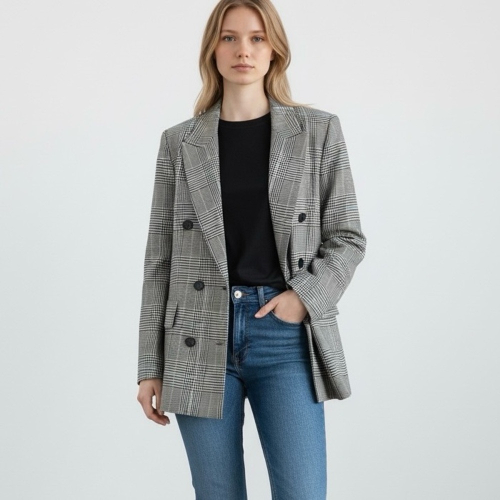 Zara Gray Glenn Plaid Oversized Women’s Boyfriend Fit Quiet Luxury Blazer Sz XS - Picture 13 of 13